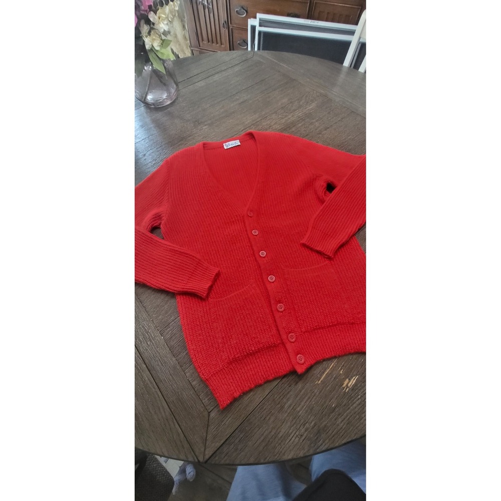 Vintage 60s- 70s XL Italy Charly McGrad 100% Pure Wool Red Cardigan Warm SZ16